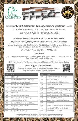 Event Inaugural Sportsman's Bash hosted by Cecil County DU & Singerly Fire Company 