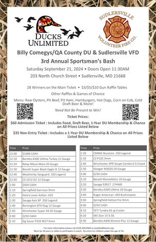 Event Billy Comegys/QA County DU & Sudlersville VFD 3rd Annual Sportsman’s Bash
