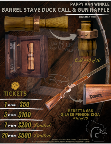 Event Pappy Barrel Stave Duck Call & Engraved Beretta Silver Pigeon Fundraiser