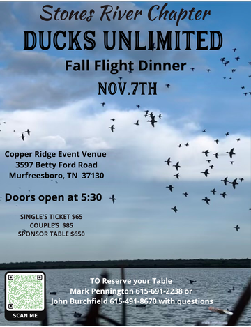 Event Stones River Fall Flight Sportsman's Dinner & Auction - Murfreesboro