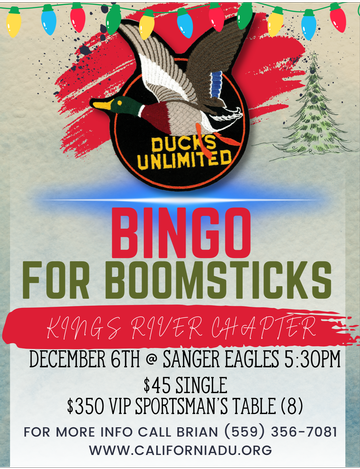 Event Kings River DU 3rd Annual Bingo for Boomsticks