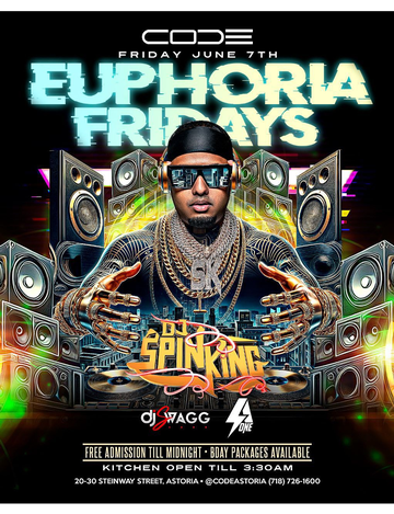Event Euphoria Fridays Puerto Rican Day Parade Weekend DJ Spinking Live At Code Astoria