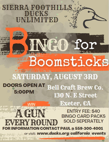Event Sierra Foothills Ducks Unlimited "Bingo for Boomsticks"