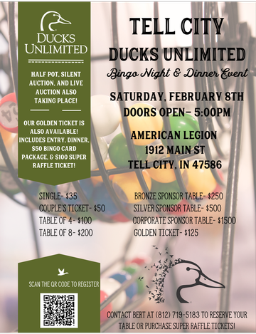 Event Tell City Ducks Unlimited Spring Bingo Night and Dinner Event