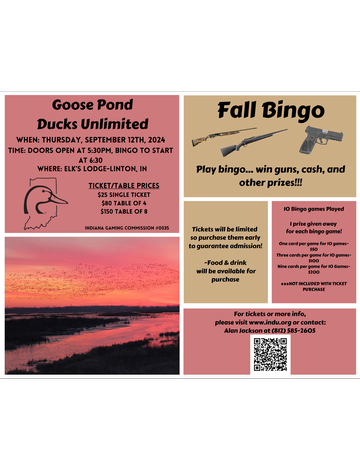 Event Goose Pond Ducks Unlimited Fall Bingo