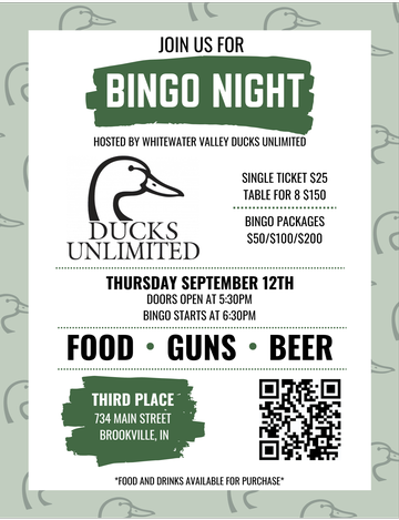 Event Whitewater Valley Ducks Unlimited Bingo Night